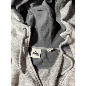 Quiksilver Mens XXL Full Zip Hoodie Grey Marle Fleece Lined Heavy Knit Sweater